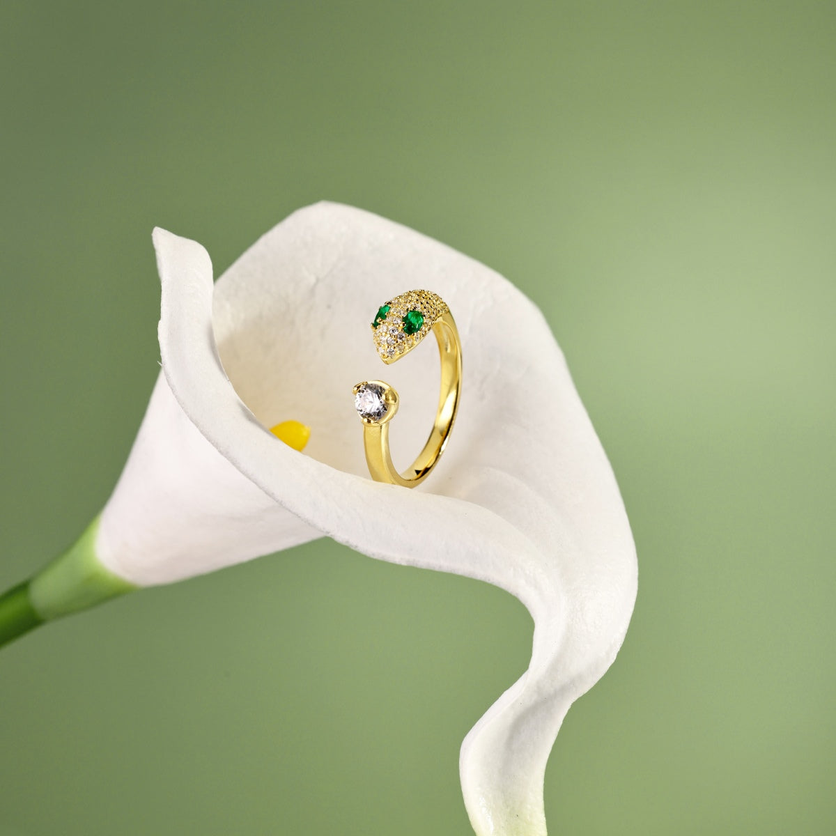 Adjustable snake ring – 18K gold-plated with zirconia stones