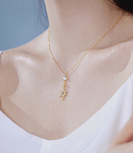 18K gold-plated chain made of 925 sterling silver with opal and zirconia pendants