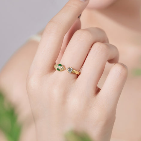 Adjustable snake ring – 18K gold-plated with zirconia stones