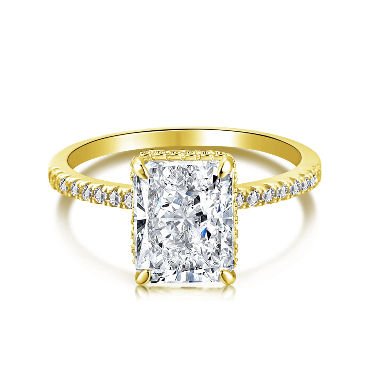 925 silver ring with square zirconia, 18K gold-plated