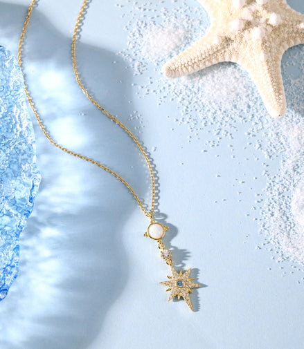 18K gold-plated chain made of 925 sterling silver with opal and zirconia pendants