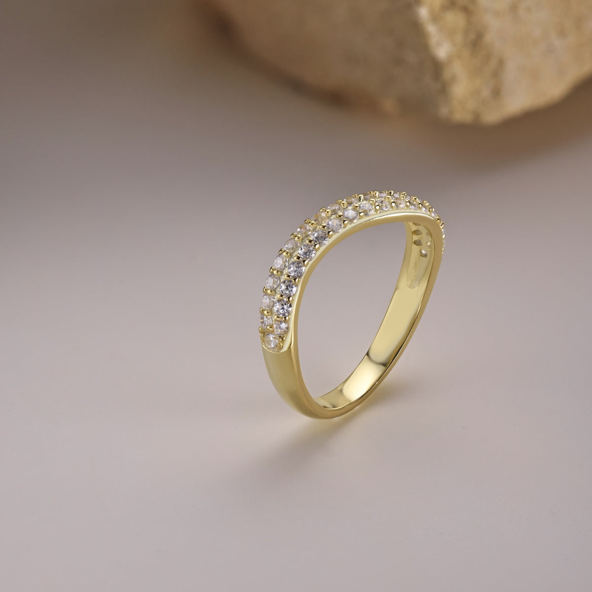 925 silver ring 18K gold plated with small zirconia stones in curved shape