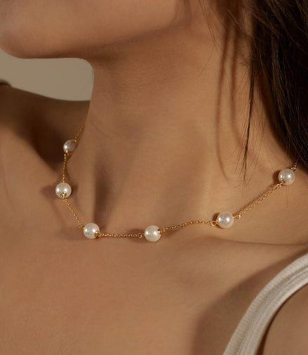 18K gold-plated chain made of 925 sterling silver with real pearls