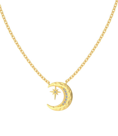 925 silver chain with crescent moon & star pendant - 18K gold-plated