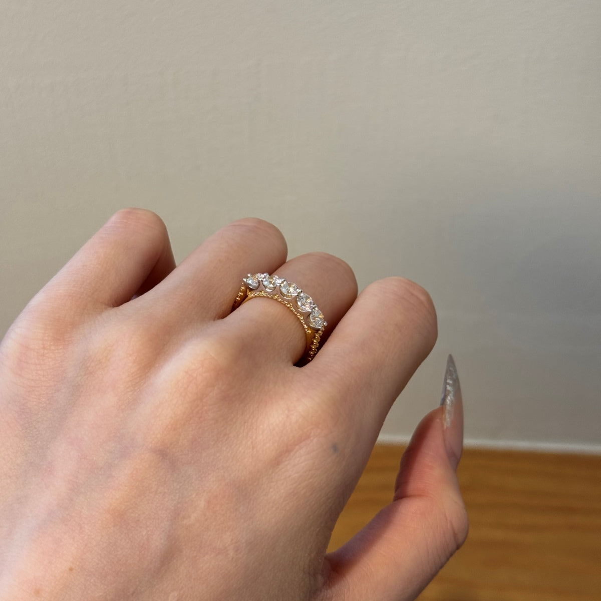 925 silver ring gold-plated with sparkling zirconia stones