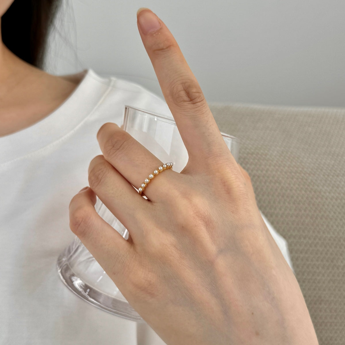 Pearl sterling silver ring 18K gold plated