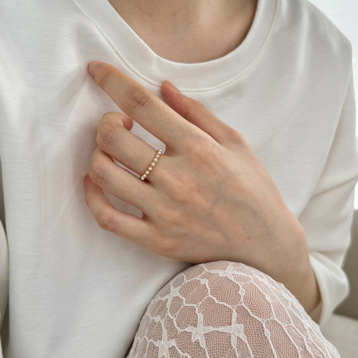 Pearl sterling silver ring 18K gold plated