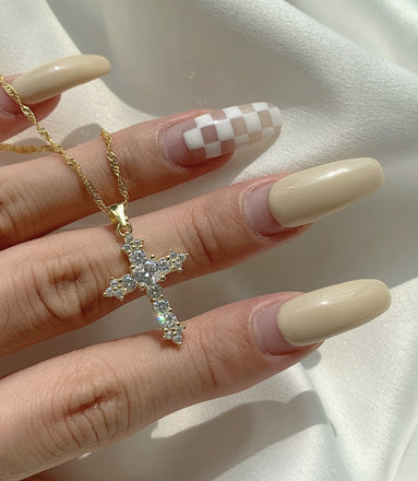 18K gold-plated cross necklace with zirconia