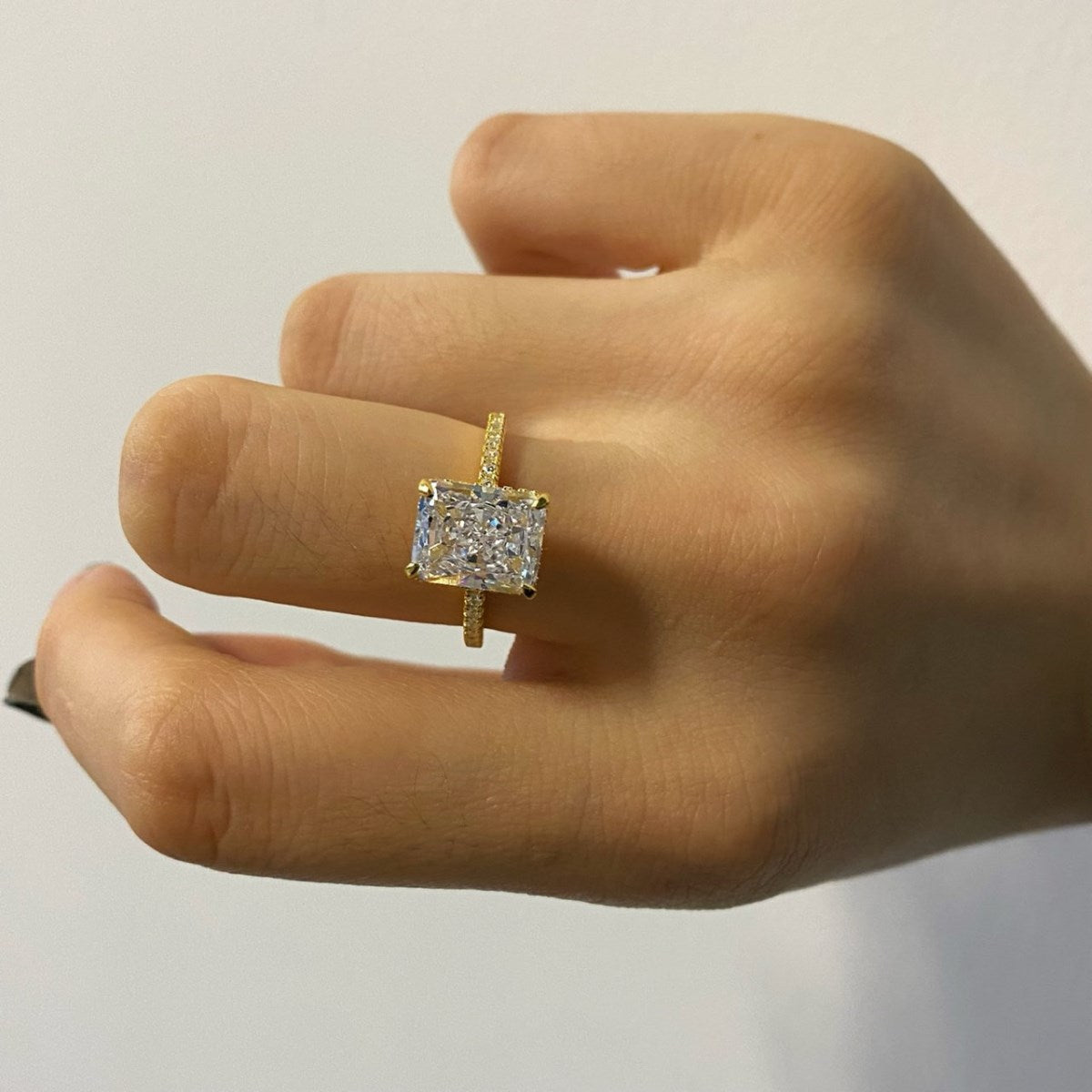 925 silver ring with square zirconia, 18K gold-plated