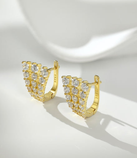 Shiny hoop earrings 925 silver, 18K gold-plated with zirconia