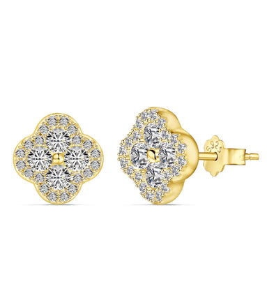 925 Sterling Silver Stud Earrings – 18K Gold Plated in Clover Leaf Design