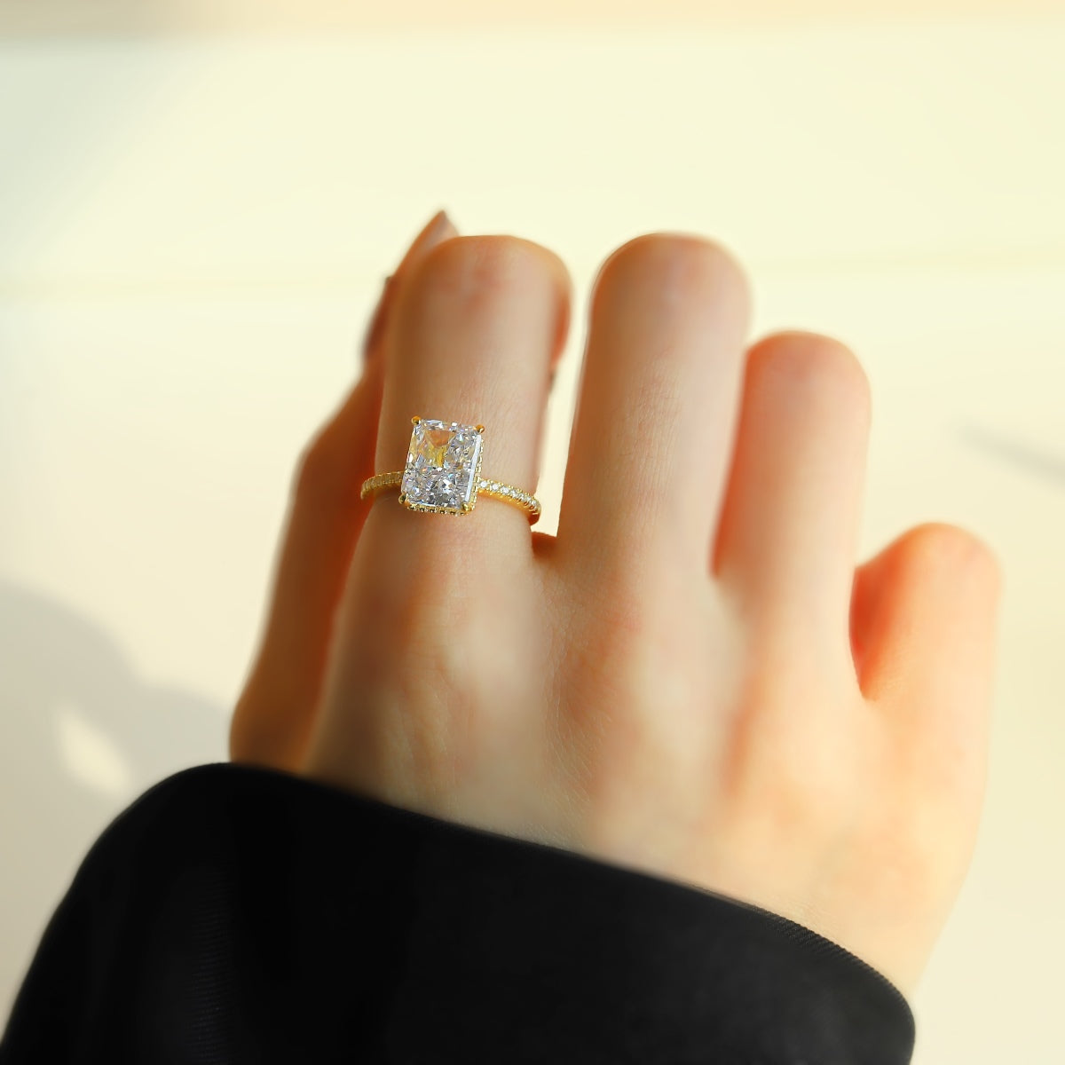 925 silver ring with square zirconia, 18K gold-plated