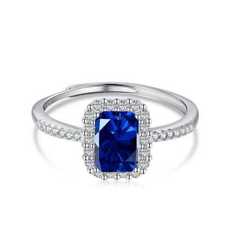 Elegant 925 silver ring with dark blue zirconia and sparkling accents
