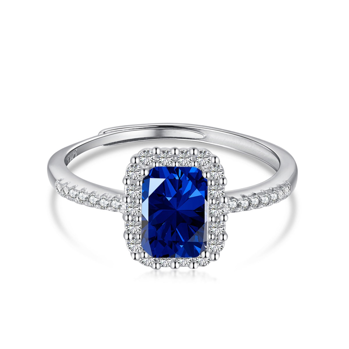 Elegant 925 silver ring with dark blue zirconia and sparkling accents