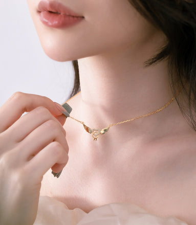 925 silver necklace heart with wings - 18K gold-plated