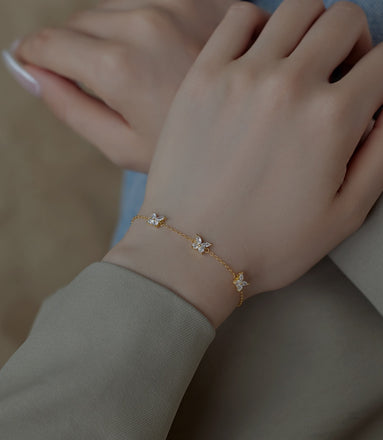 Butterfly bracelet made of 925 sterling silver and zirconia stones-18K gold-plated