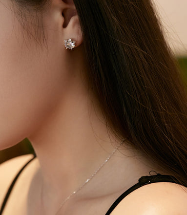 Snow Sparkle Zirconia Crystal Flower Stud Earrings in 925 Silver