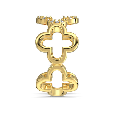 Silver ring with clover design, 18K gold-plated and adjustable