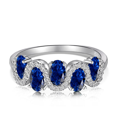 925 silver ring with oval blue zirconia stones and sparkling accents