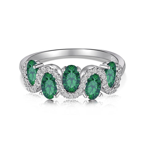 925 silver ring with oval green zirconia stones and sparkling accents