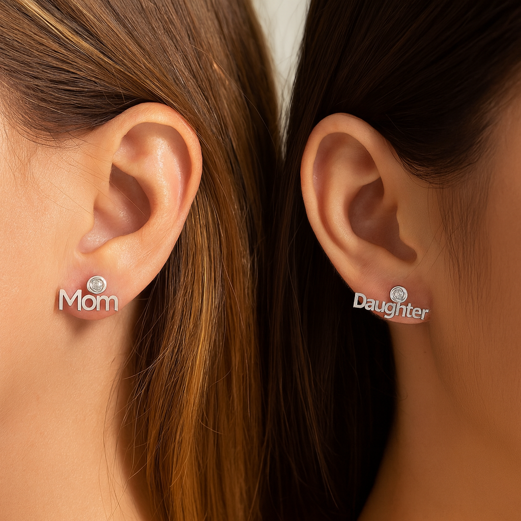 Stud earrings 925 silver Mom&Daughter with zirconia stone