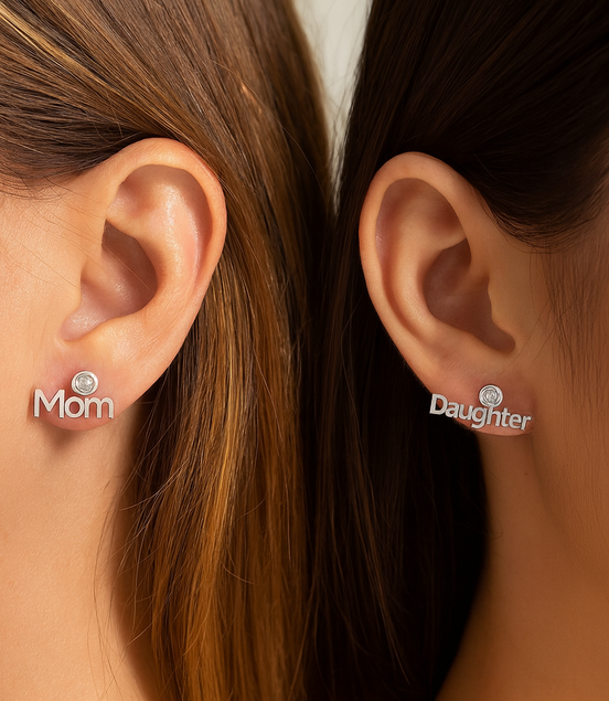 Stud earrings 925 silver Mom&amp;Daughter with zirconia stone