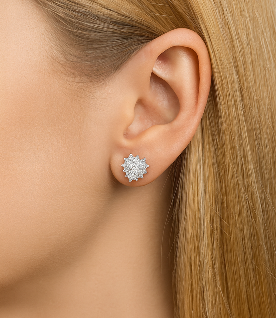 Heart Crown/ Heart stud earrings made of 925 silver with zirconia stones