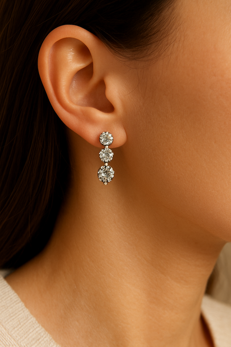 Zirconia earrings hanging 925 silver with 3 stones