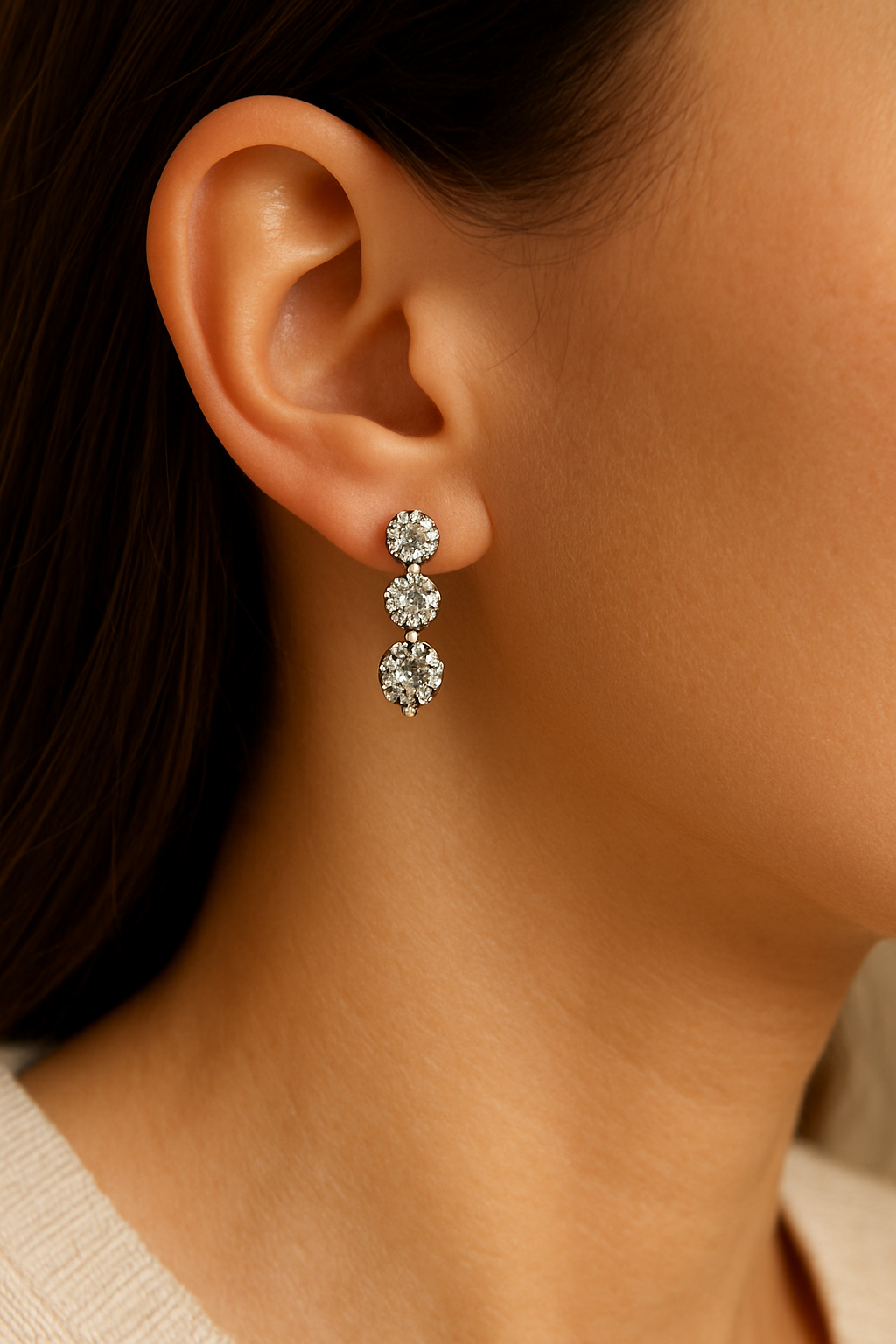 Zirconia earrings hanging 925 silver with 3 stones