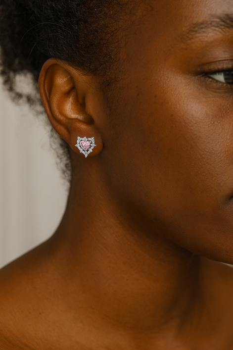 Heart stud earrings 925 silver with zirconia stones