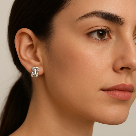 Stud earrings made of 925 silver with rectangular zirconia