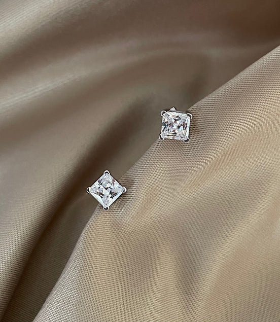 Stud earrings 925 Sterling Silver - Square Zirconia