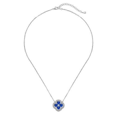 925 Sterling silver necklace with clover pendant &amp; blue zirconia