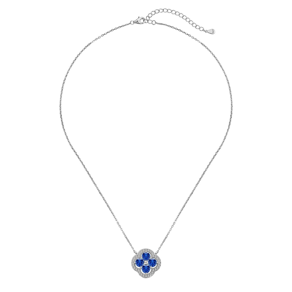 925 Sterling silver necklace with clover pendant & blue zirconia