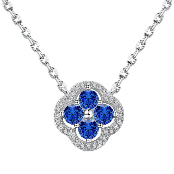 925 Sterling silver necklace with clover pendant &amp; blue zirconia