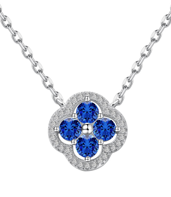 925 Sterling silver necklace with clover pendant &amp; blue zirconia