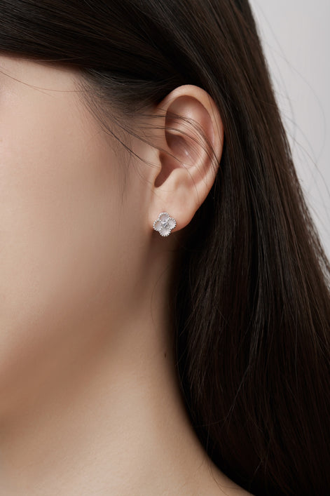 Cloverleaf stud earrings 925 silver zirconia flower, silver, green, black, grey