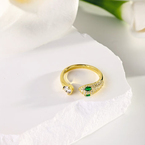 Adjustable snake ring – 18K gold-plated with zirconia stones