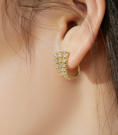 Shiny hoop earrings 925 silver, 18K gold-plated with zirconia