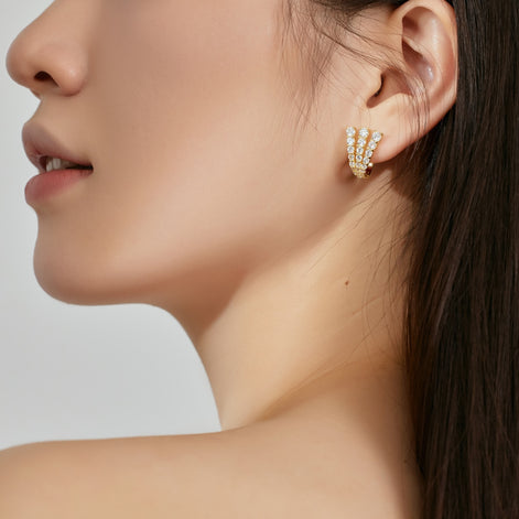Shiny hoop earrings 925 silver, 18K gold-plated with zirconia