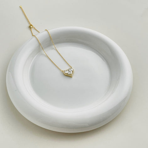 925 Sterling Silver Necklace – 18K gold plated with clear heart zirconia