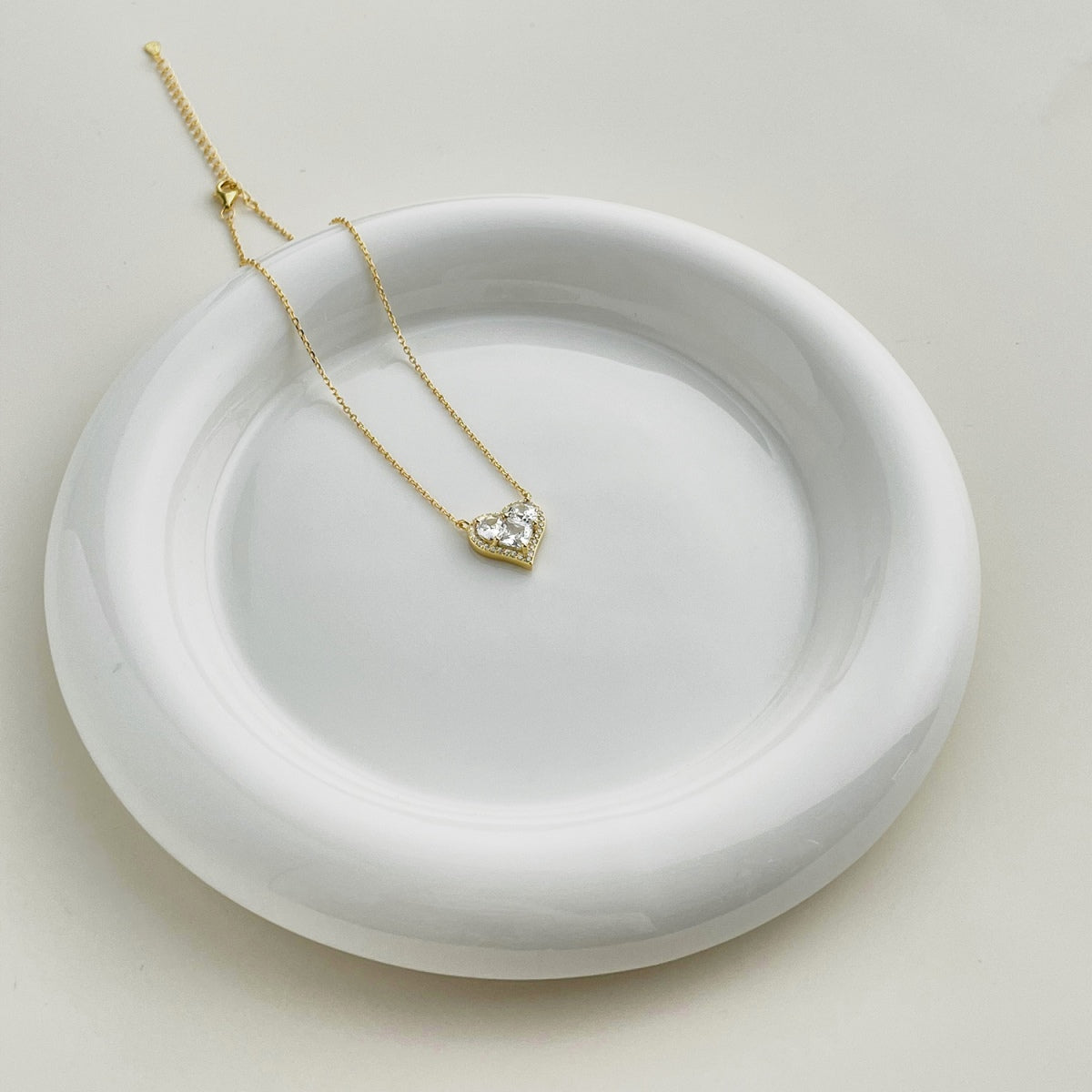 925 Sterling Silver Necklace – 18K gold plated with clear heart zirconia