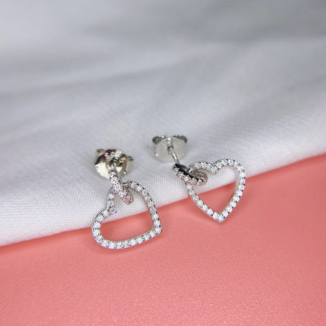 Heart earrings made of 925 silver with zirconia stones