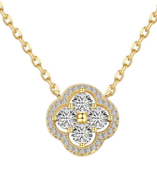 925 Sterling Silver Necklace – 18K Gold Plated with Sparkling Clover Pendant