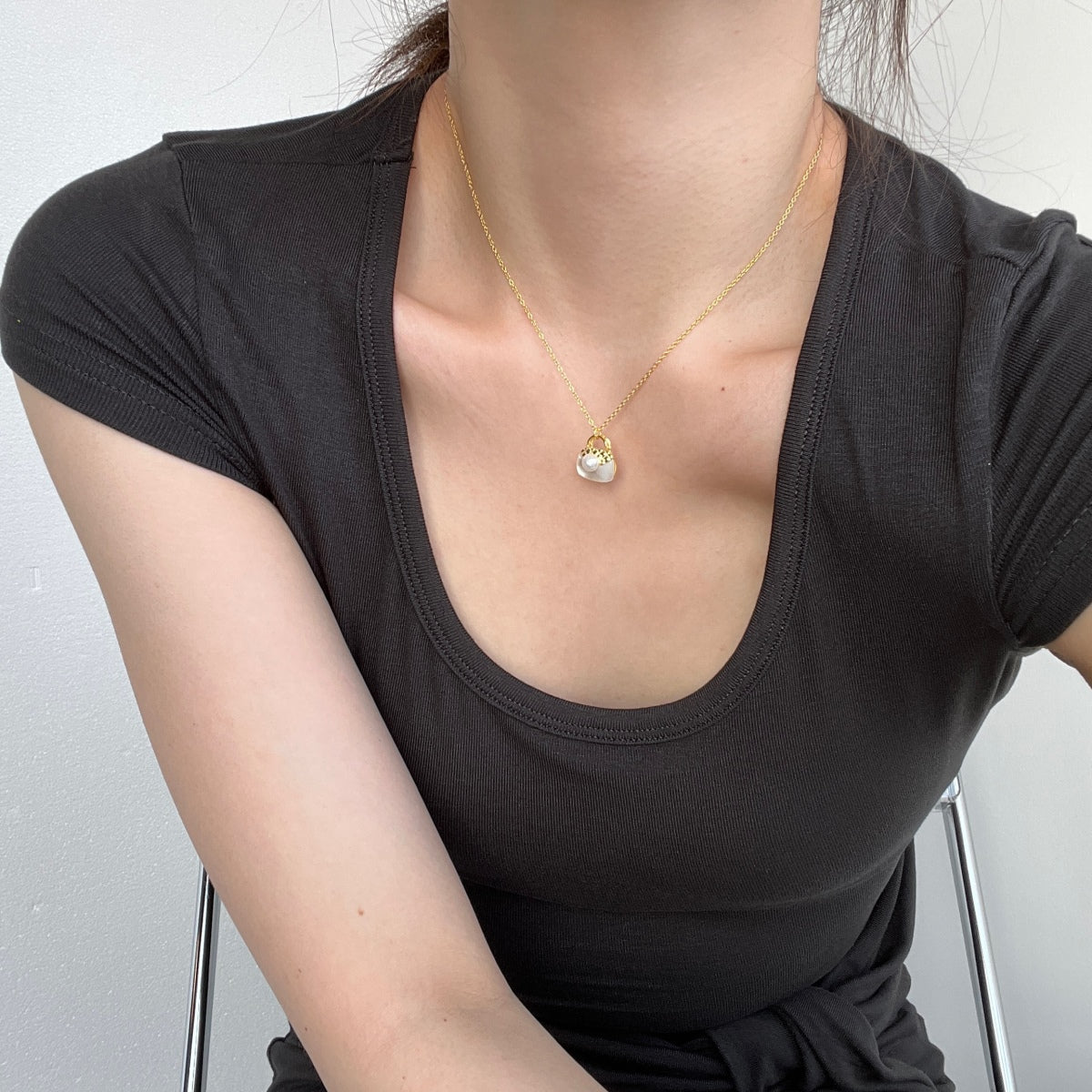 925 silver chain with handbag pendant 18K gold-plated