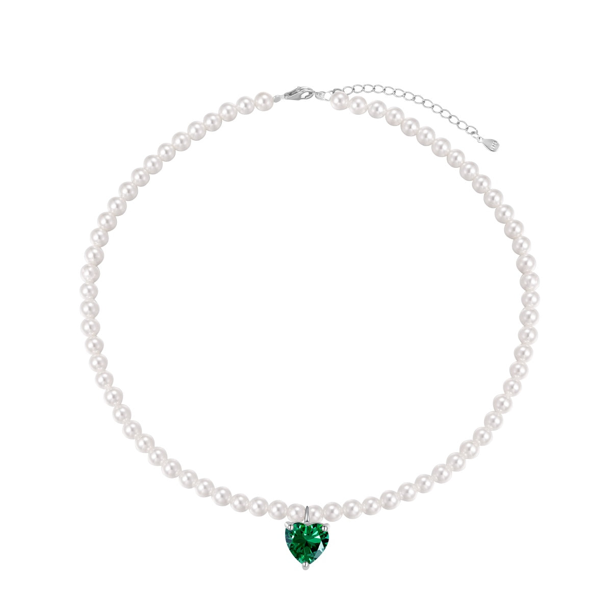 Freshwater pearl necklace with green heart zirconia