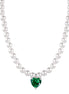 Freshwater pearl necklace with green heart zirconia