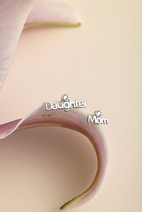 Stud earrings 925 silver Mom&amp;Daughter with zirconia stone