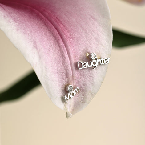 Stud earrings 925 silver Mom&amp;Daughter with zirconia stone