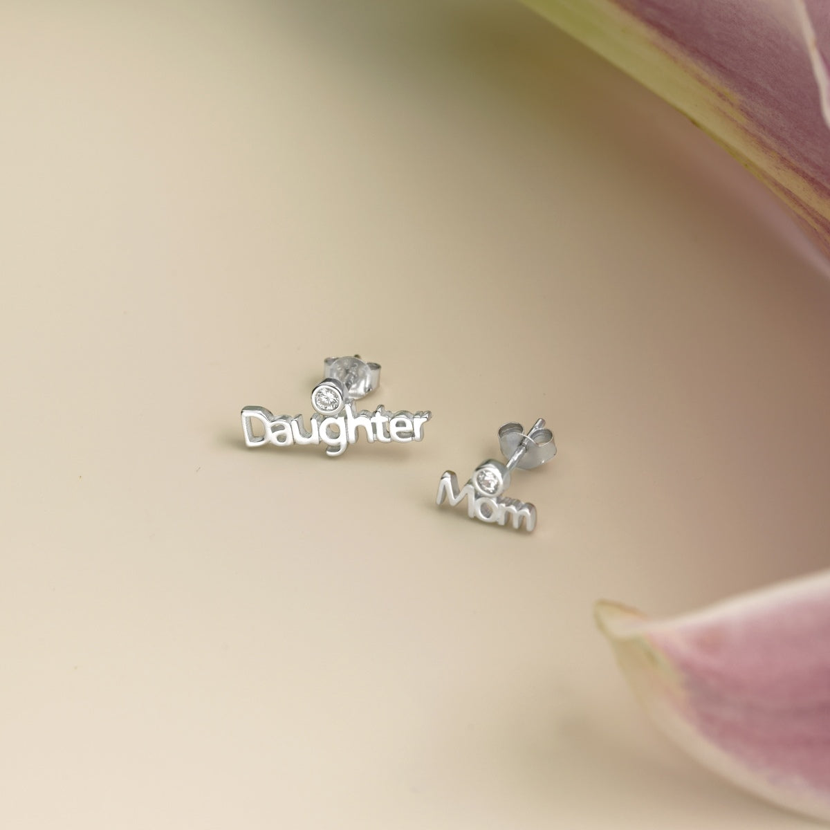 Stud earrings 925 silver Mom&Daughter with zirconia stone